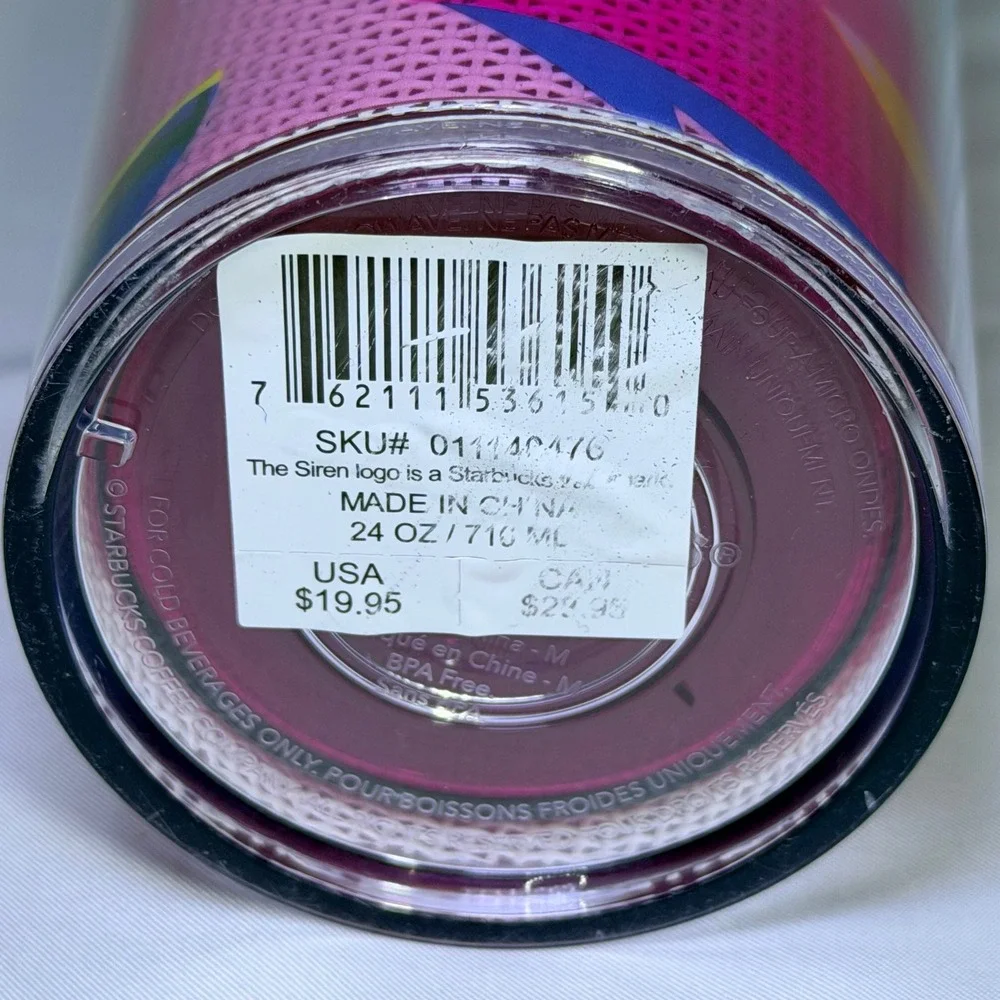 Starbucks Pink Floral Mesh Venti Cold Cup Tumbler 24oz Double‎ Wall Travel Mug